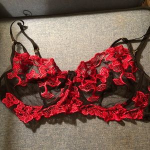 Sheer Red Floral Bra
